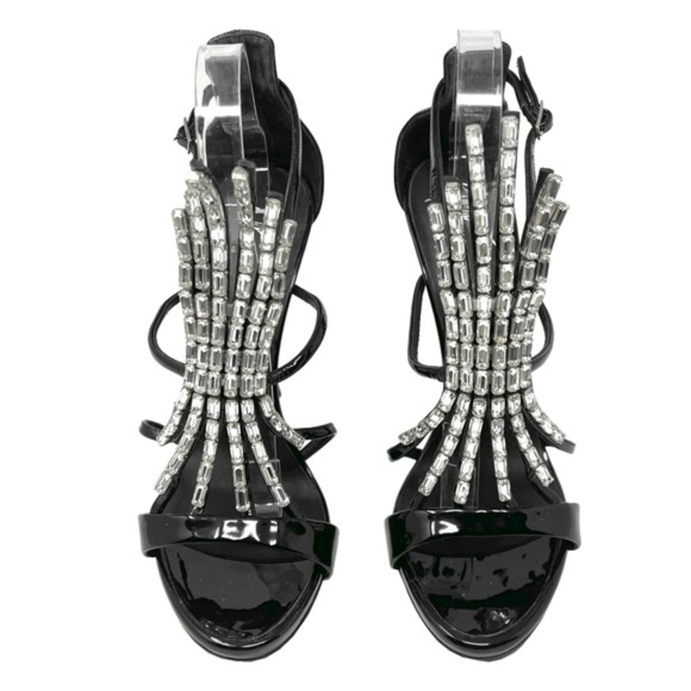 Giuseppe Zanotti Crystal Heels Black Patent‎ Leather Sandals Size 39